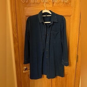 Forever 21 Dark Blue Long Button-Up Shirt Dress